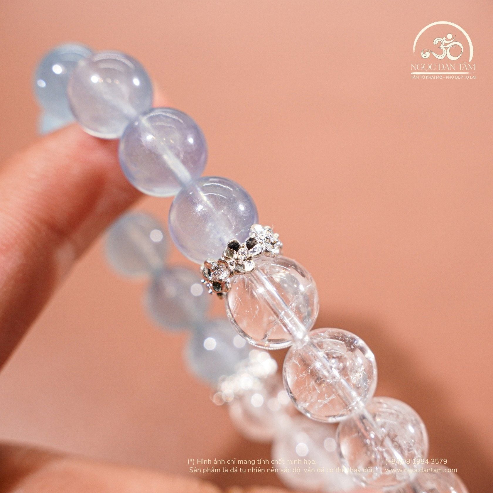  Vòng tay Liên Thủy (Aquamarine 10mm 3A & Thạch Anh Trắng 10mm 2A) 