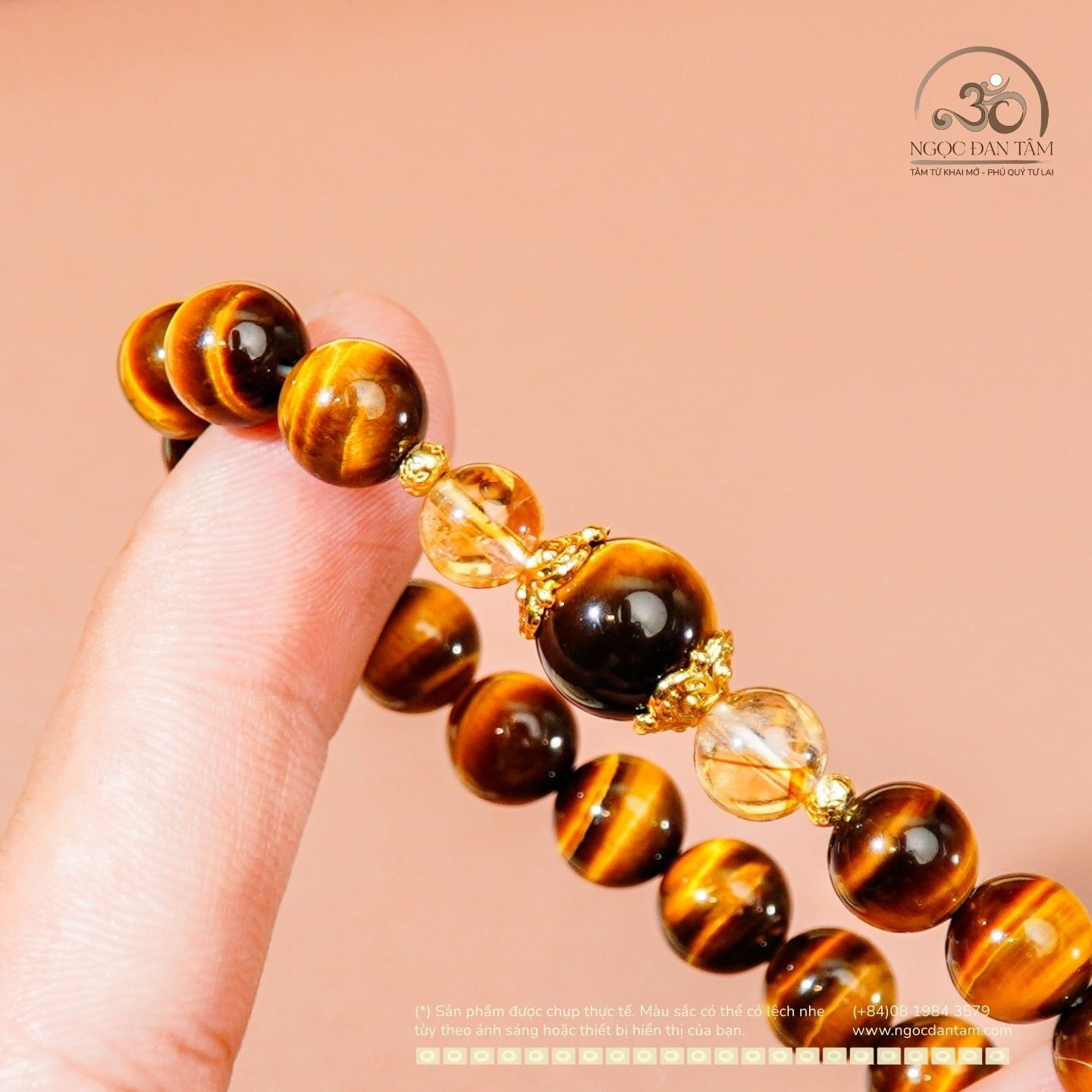  Vòng Tay Mắt Hổ Vàng Nâu 8mm 5A Phối Đá 