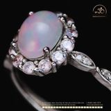 Nhẫn Bạc 925 Đính Đá Opal Trắng 6x8mm 