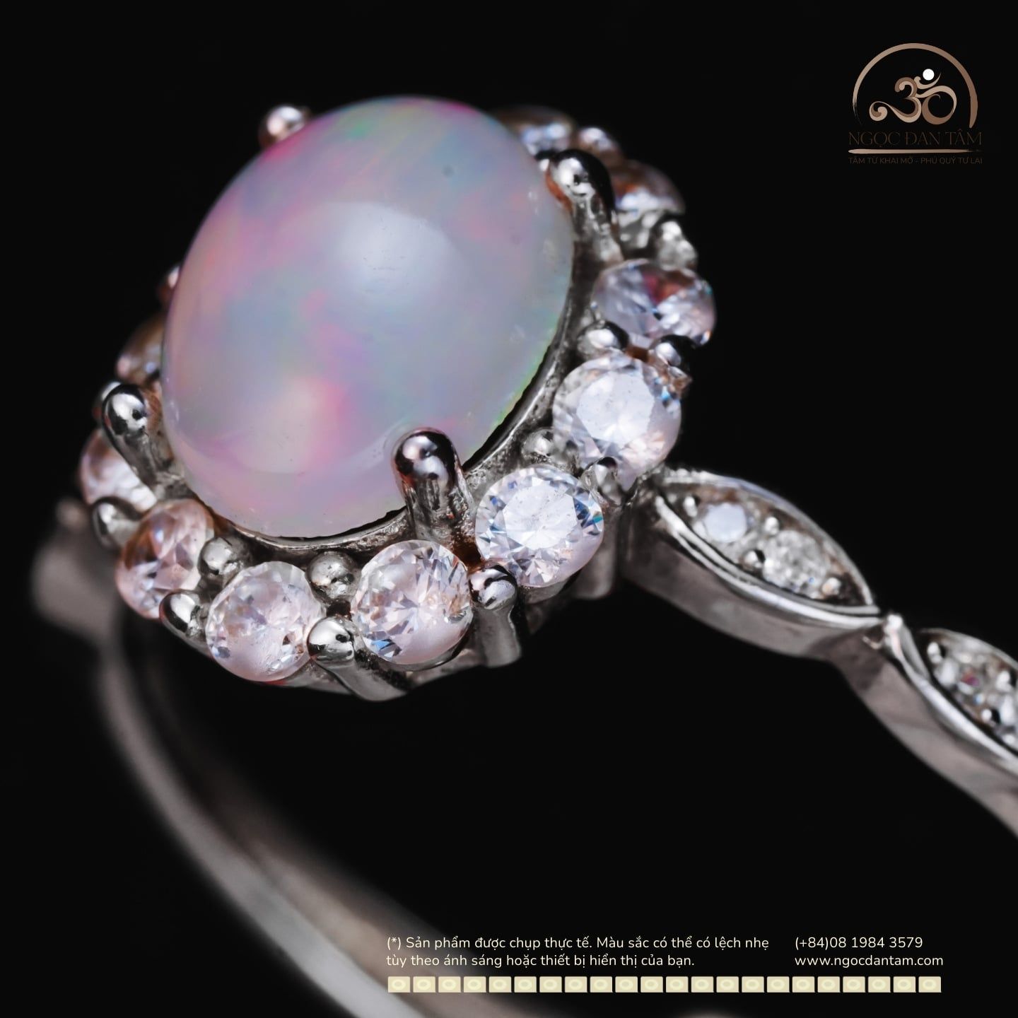  Nhẫn Bạc 925 Đính Đá Opal Trắng 6x8mm 