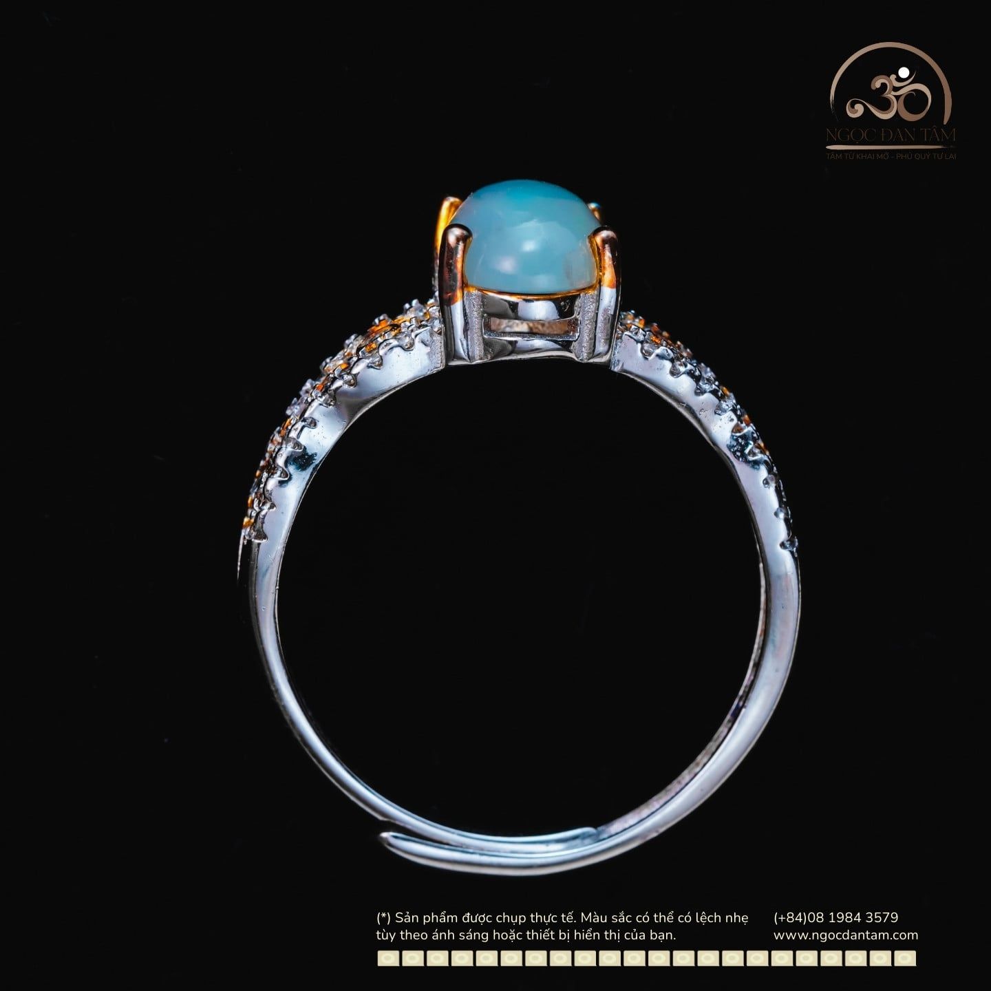  Nhẫn Bạc 925 Đính Đá Opal Viền Vàng 6x8mm 