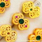  Charm Nơ Đính Ngọc Lục Bảo 17,5mm - Kim Loại Mạ Vàng Cao Cấp 