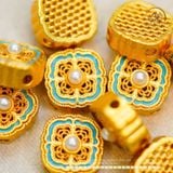  Charm Bướm Ren Xanh Băng Đính Ngọc Trai 11,09mm - Kim Loại Mạ Vàng Cao Cấp 