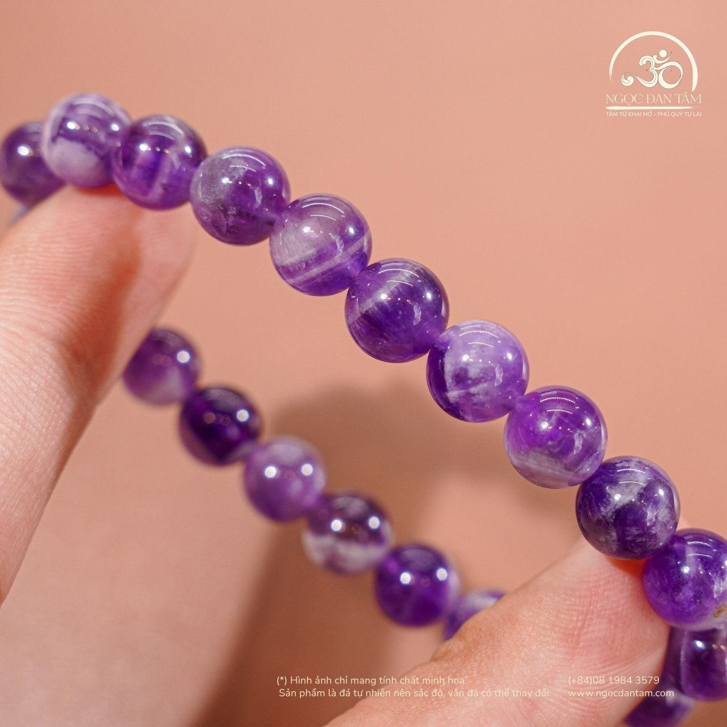  Vòng Tay Thạch Anh Tím Vân Mây 8mm 2A 