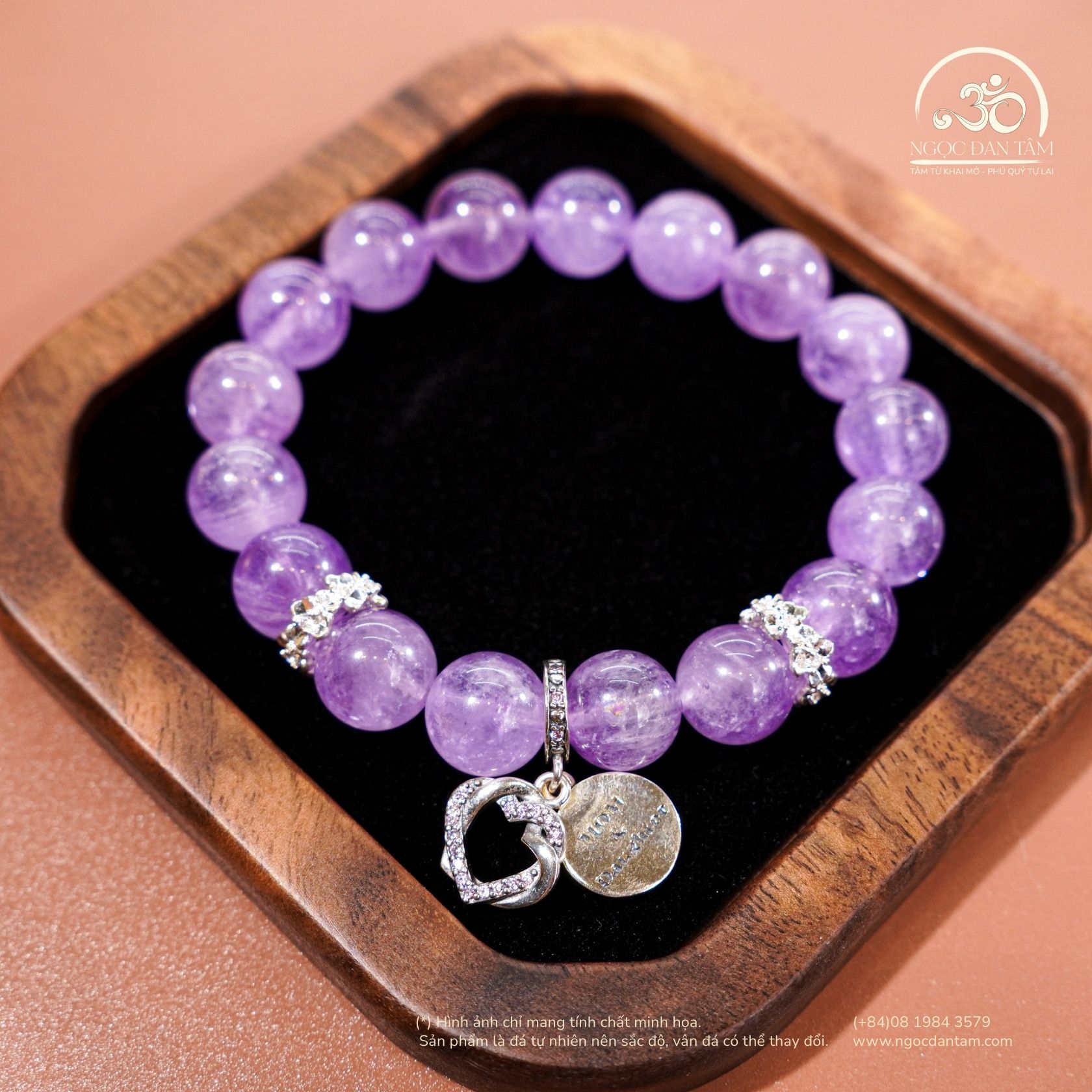  Vòng Tay Song Tâm ( Thạch Anh Tím Lavender 10mm 5A ) 