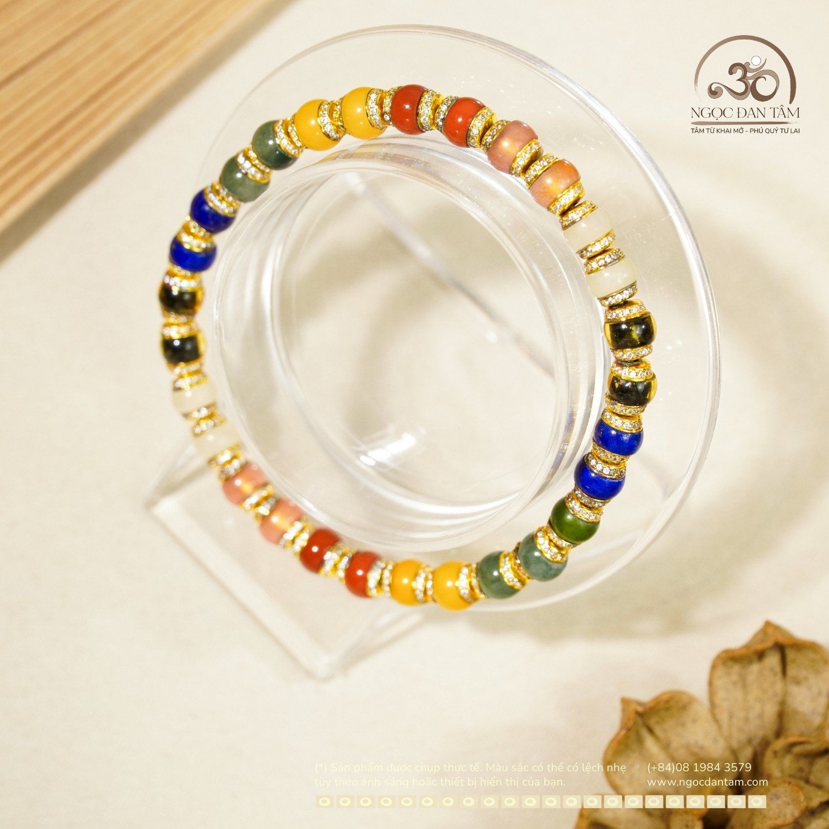  Vòng Tay Đá Ngũ Sắc Viền Pha Lê 