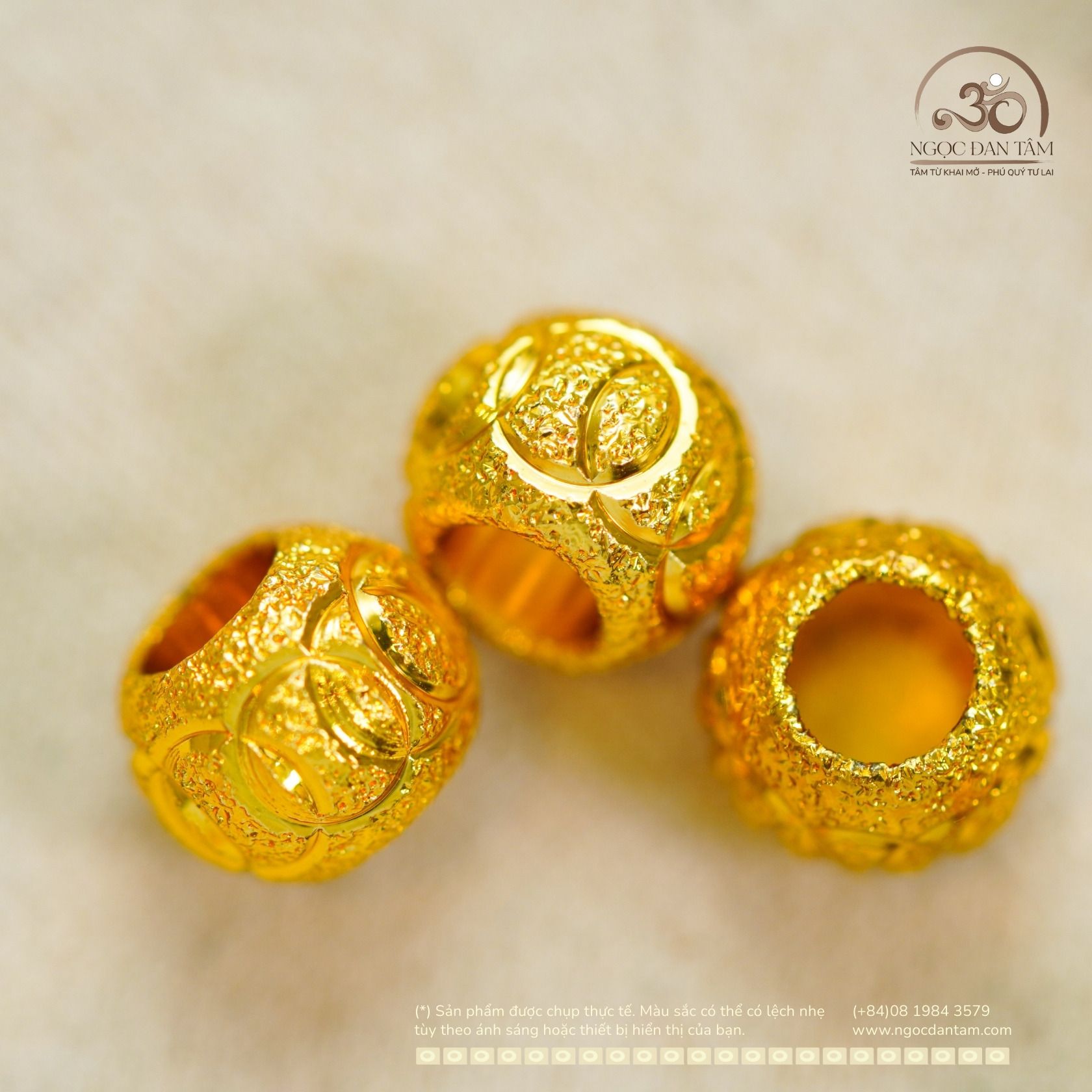  Charm Bi Tròn Họa Tiết 7,96mm - Kim Loại Mạ Vàng Cao Cấp 