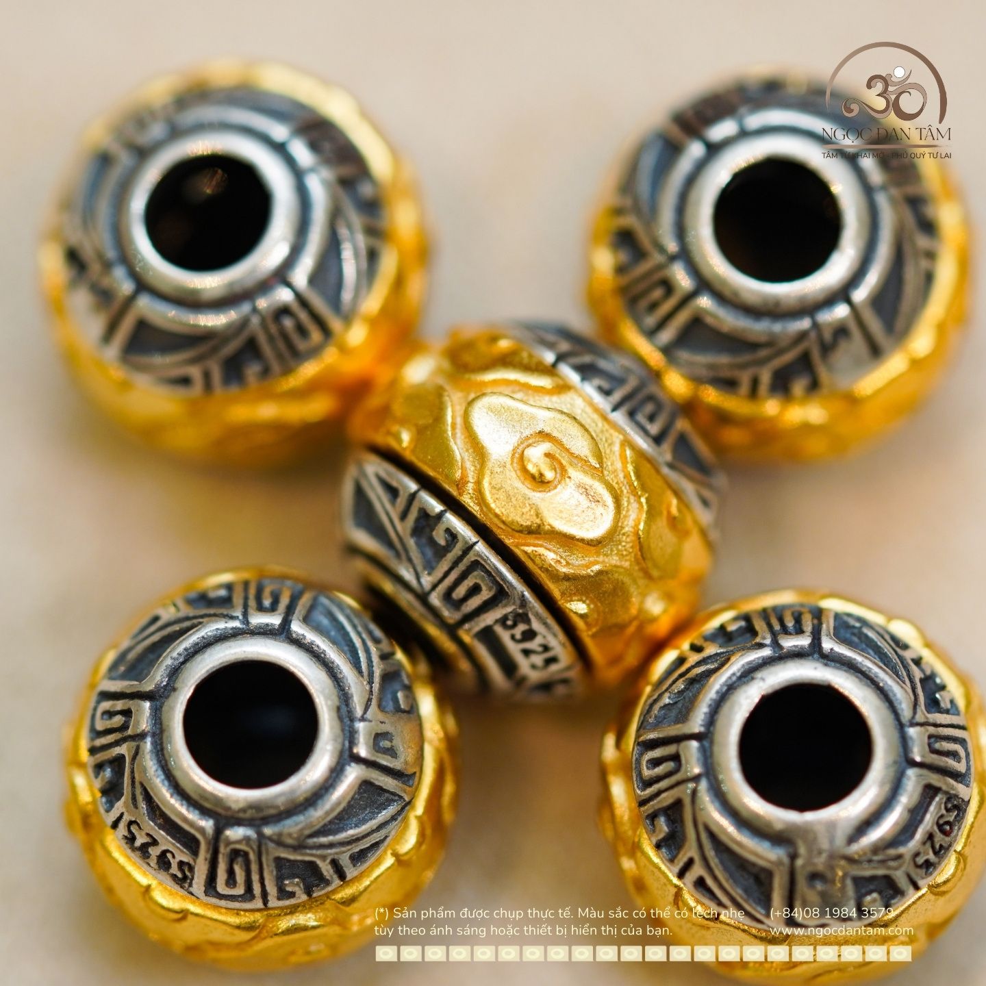  Charm Tường Vân 10,74mm - Bạc 925 Mạ Vàng Cao Cấp 