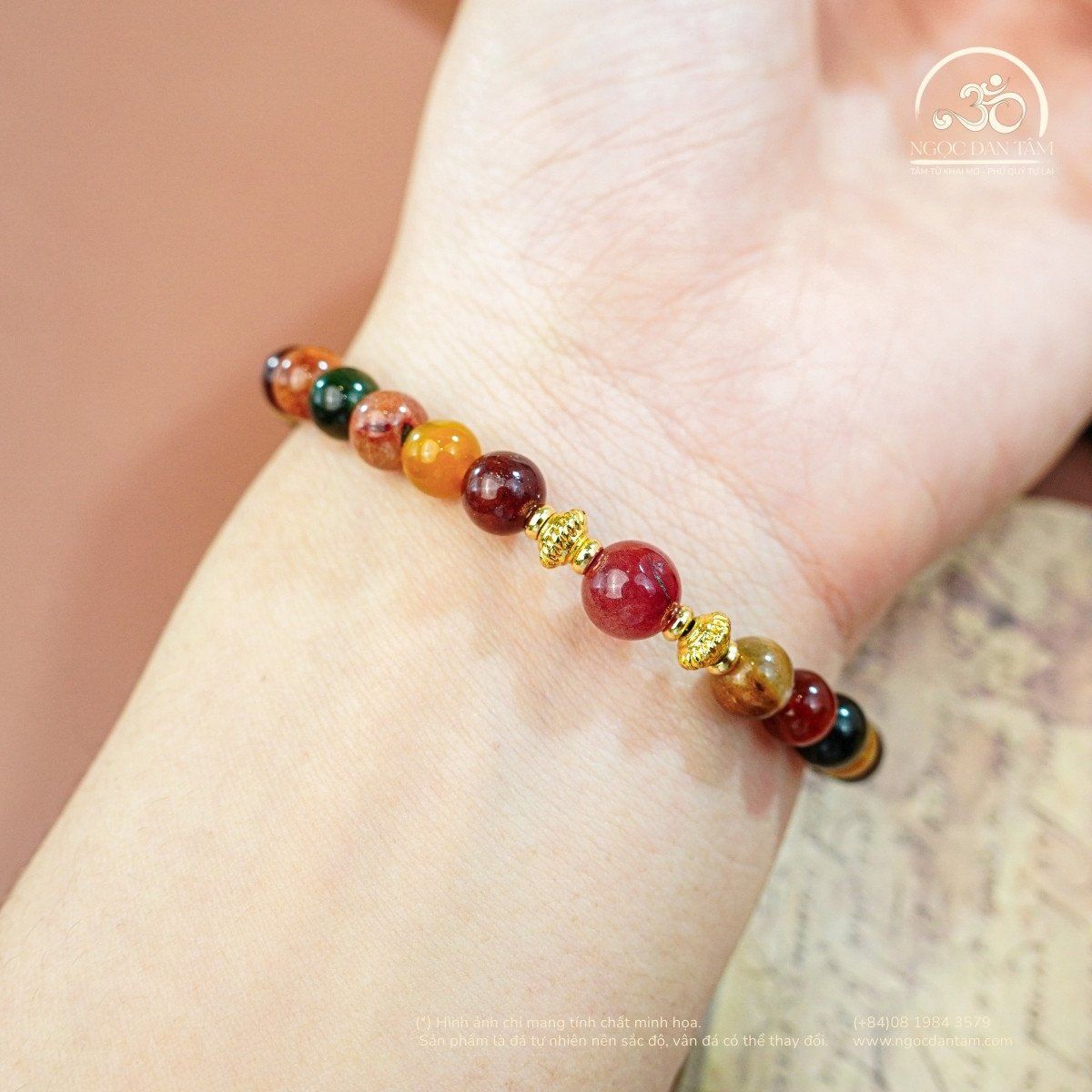  Vòng Tay Thạch Tóc Hỗn Hợp Phối Charm 6mm 5A 