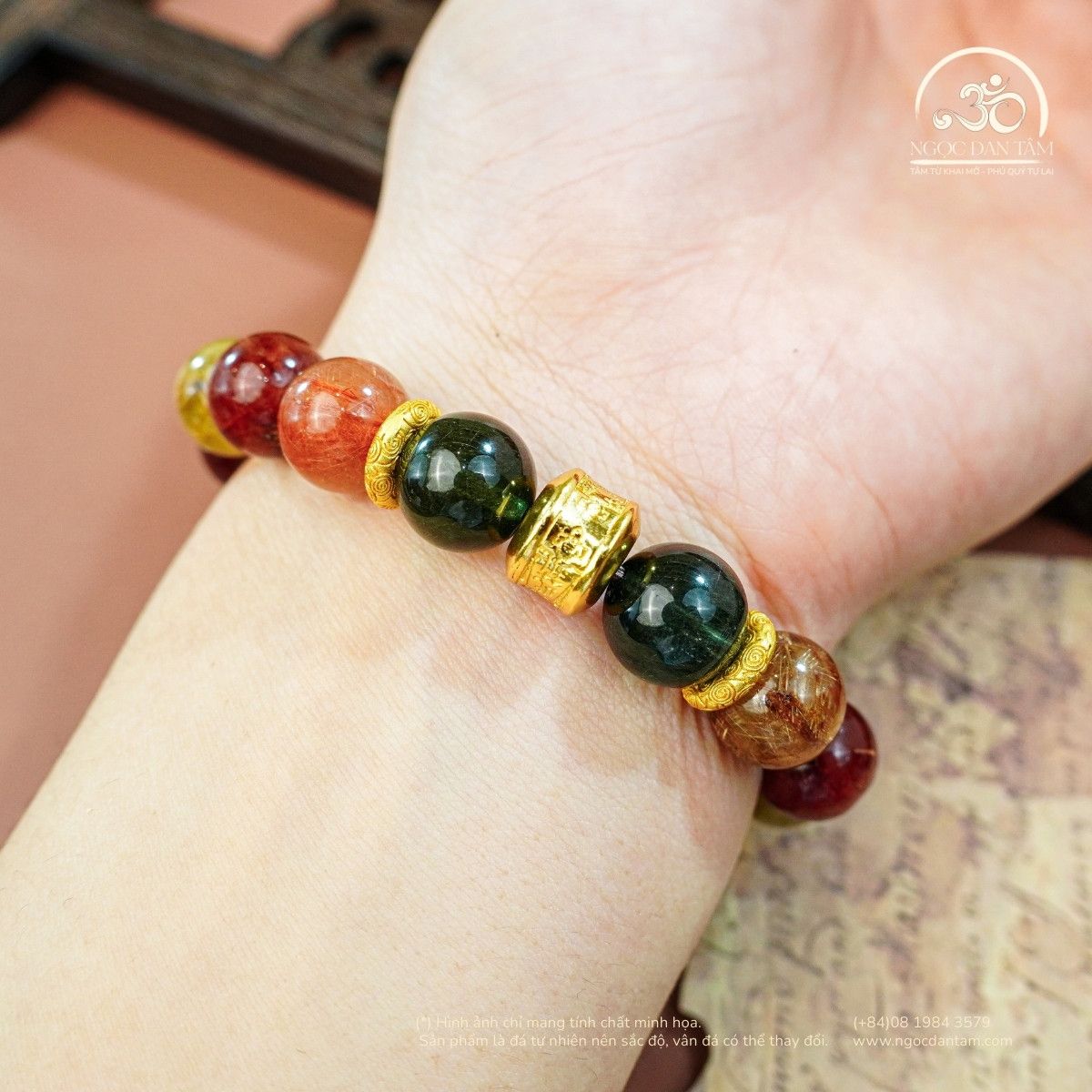  Vòng Tay Thạch Anh Tóc Hỗn Hợp 10mm 5A Phối Charm 