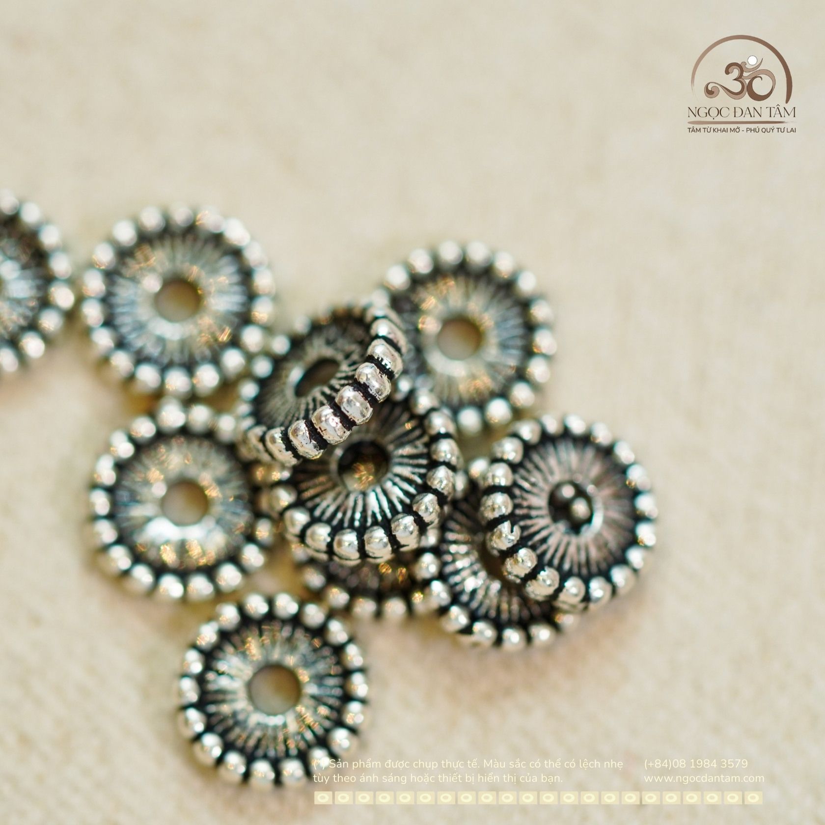  Charm Bạc Bánh Xe Hoa 6mm - Bạc Cao Cấp 