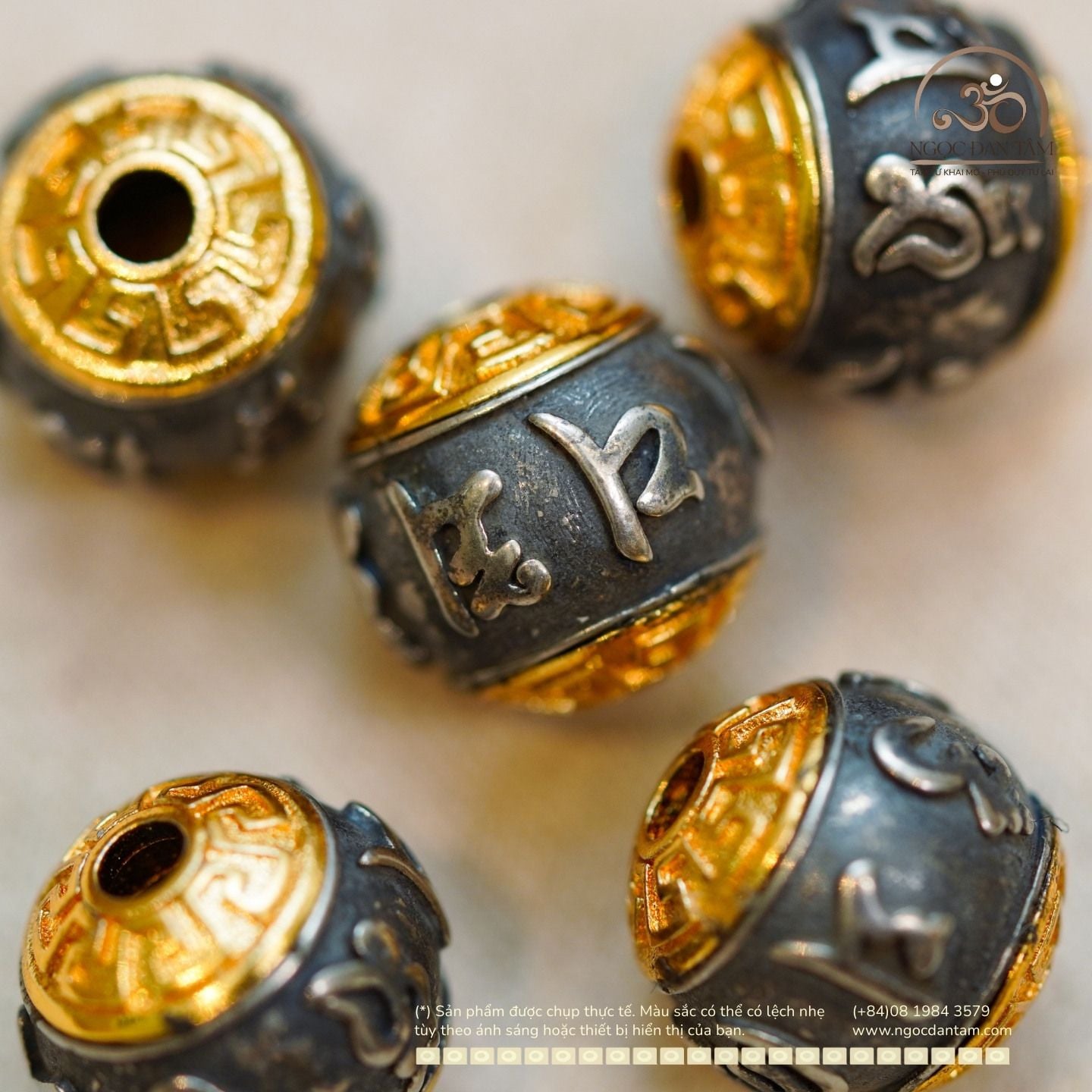  Charm Hạt Tròn Chú Omani 11,38mm - Bạc 925 Mạ Vàng Cao Cấp 