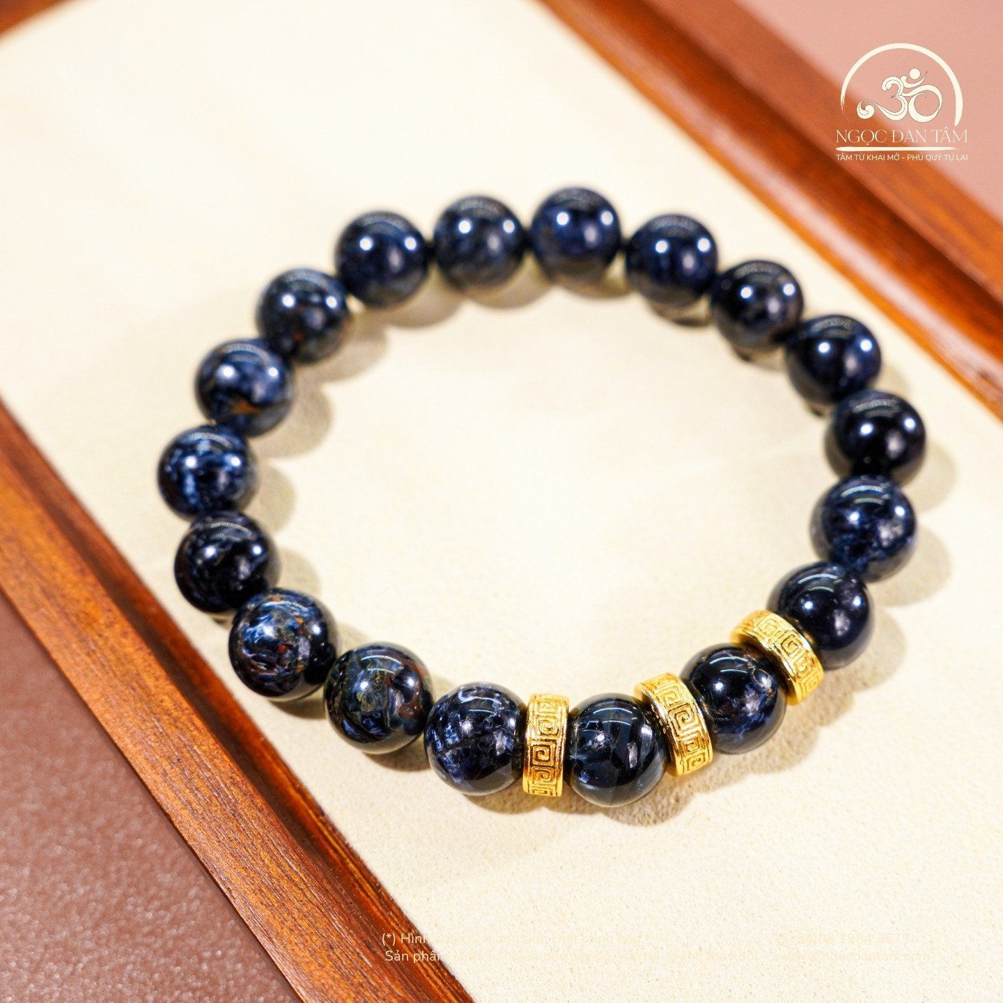  Vòng Tay Đá Giông Bão 9mm 5A Phối Charm Bạc Mạ Vàng 