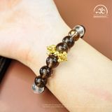 VòngTay Đá Thạch Anh Khói 10mm 2A Và Đá Topaz 10mm 2A Phối Charm Chùy Kim Cang 