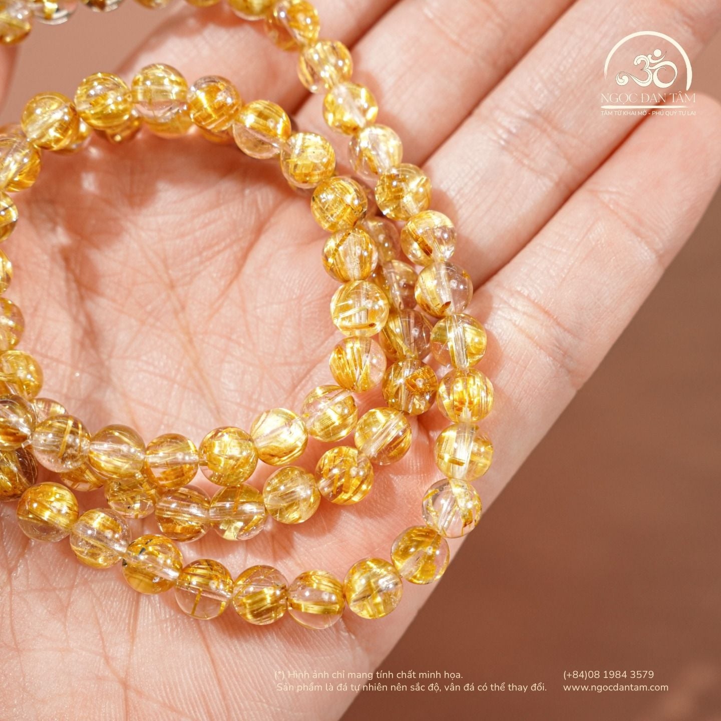  Chuỗi Thạch Anh Tóc Vàng Đồng Trục VVip 6mm 