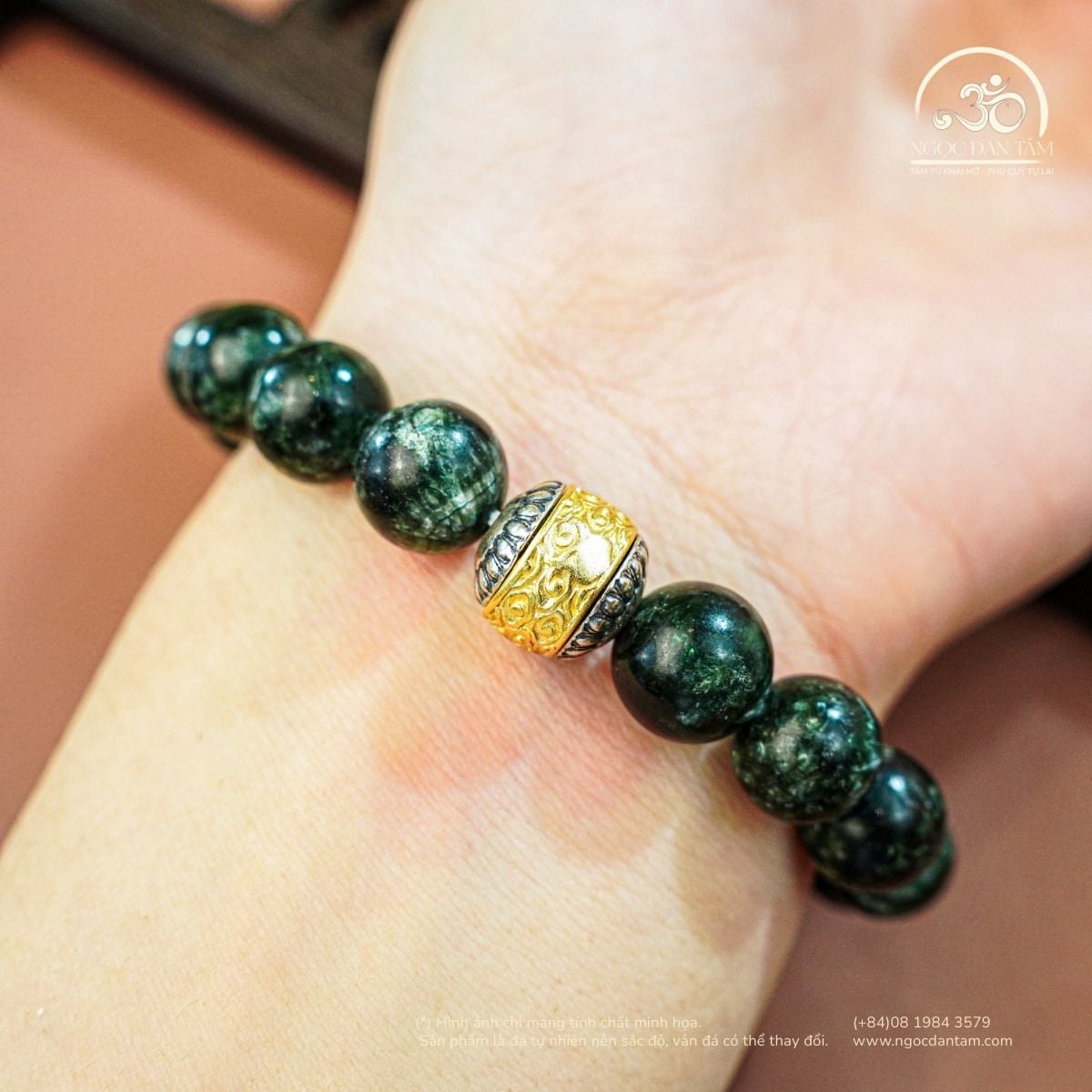  Vòng Tay Mắt Rồng Xanh Phối Charm Tường Vân Đầu Hoa 10mm 5A 