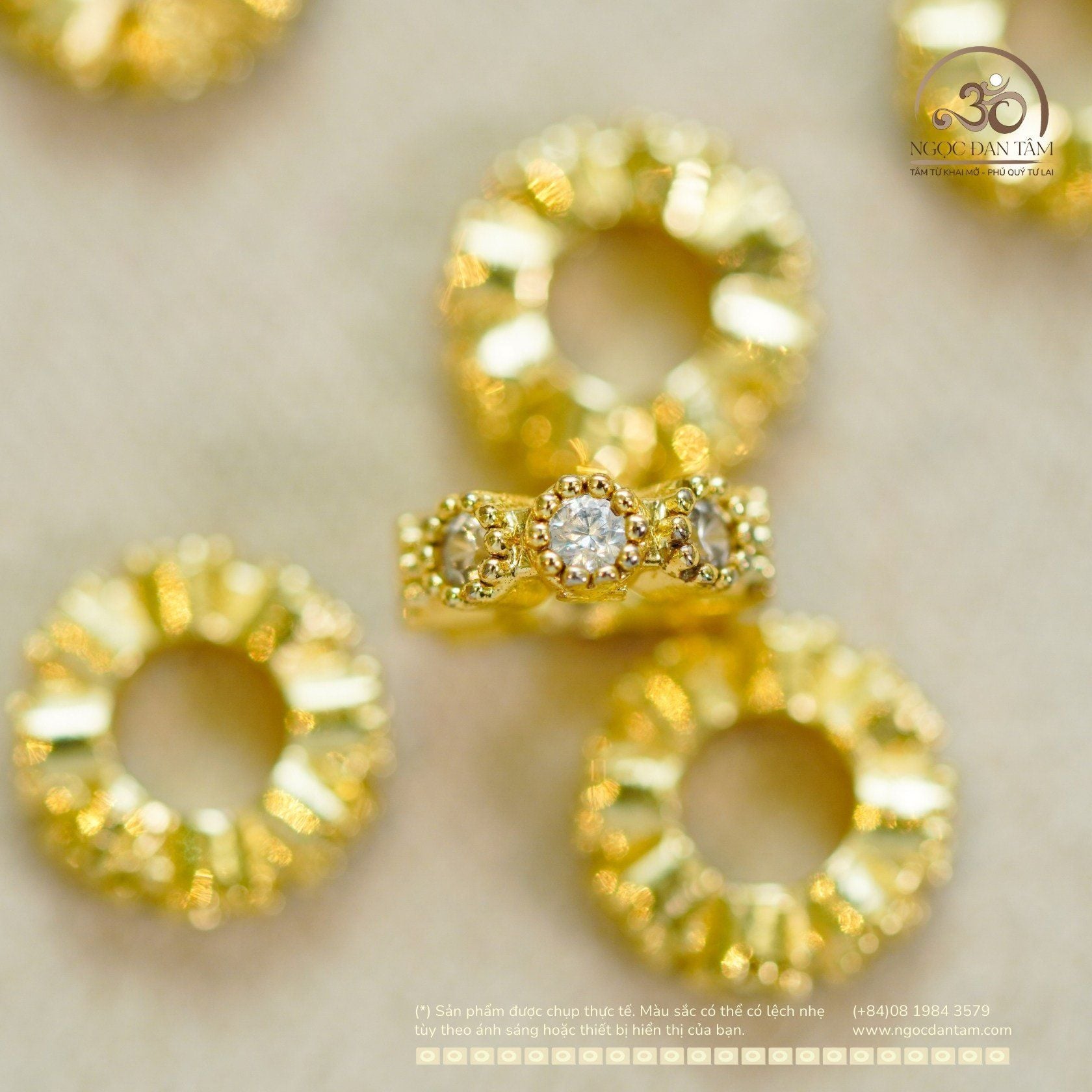  Charm Tròn Gợn Sóng Bạc Mạ Vàng 8,34mm - Bạc 925 Mạ Vàng Cao Cấp 