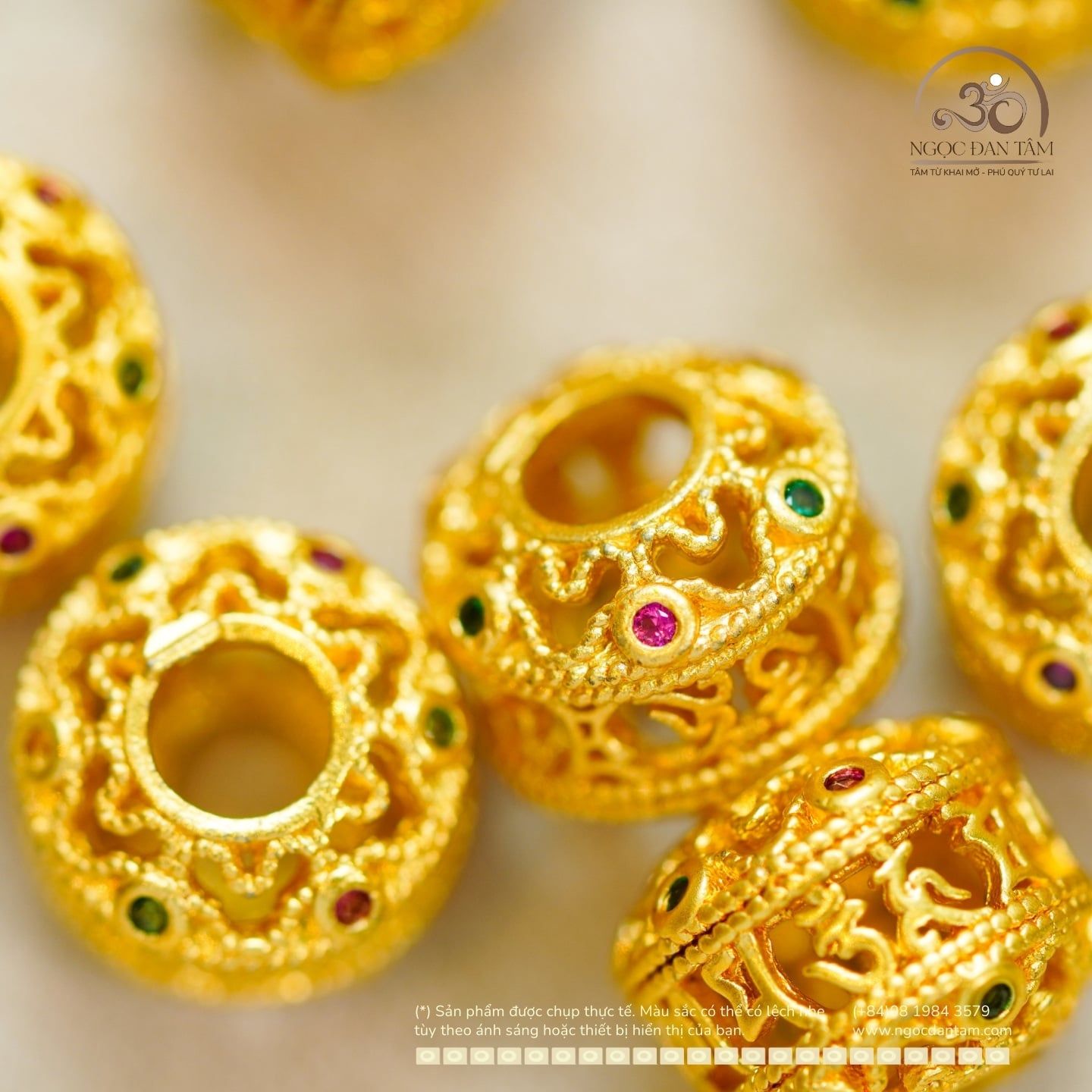  Charm Thùng Đính Ngọc 9,83mm - Kim Loại Mạ Vàng Cao Cấp 