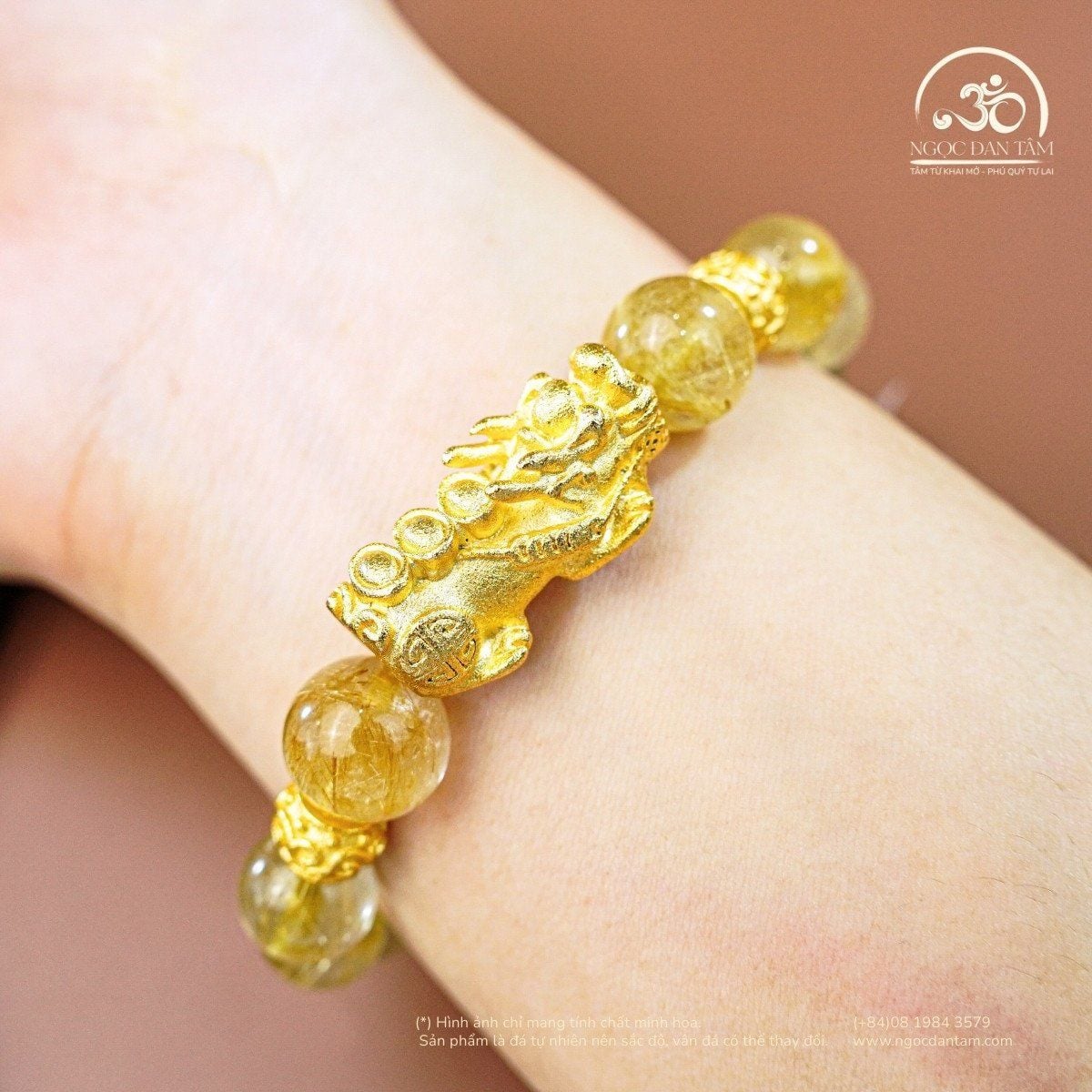  Vòng Tay Thạch Anh Tóc Vàng 9mm 7A Phối Tỳ Hưu 