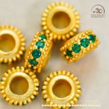  Charm Tròn Đính Đá Xanh Mạ Vàng - Bạc 925 Mạ Vàng 