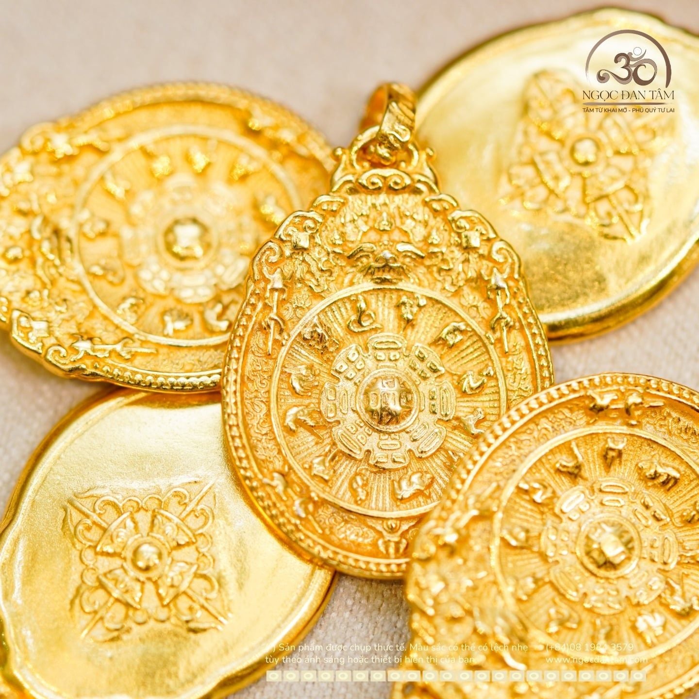  Mặt Dây Chuyền Văn Thù Cửu Cung Bát Quái 12 Cung Hoàng Đạo 17,44mm - Bạc 925 Mạ Vàng Cao Cấp 