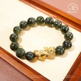  Vòng tay Thạch Anh Tóc Xanh 11mm 3A Phối Charm Tỳ Hưu 