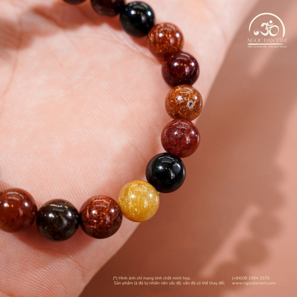  Vòng Tay Thạch Anh Tóc Hỗn Hợp 9mm 5A 