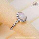  Nhẫn Bạc 925 Đính Đá Opal Trắng 6x8mm 