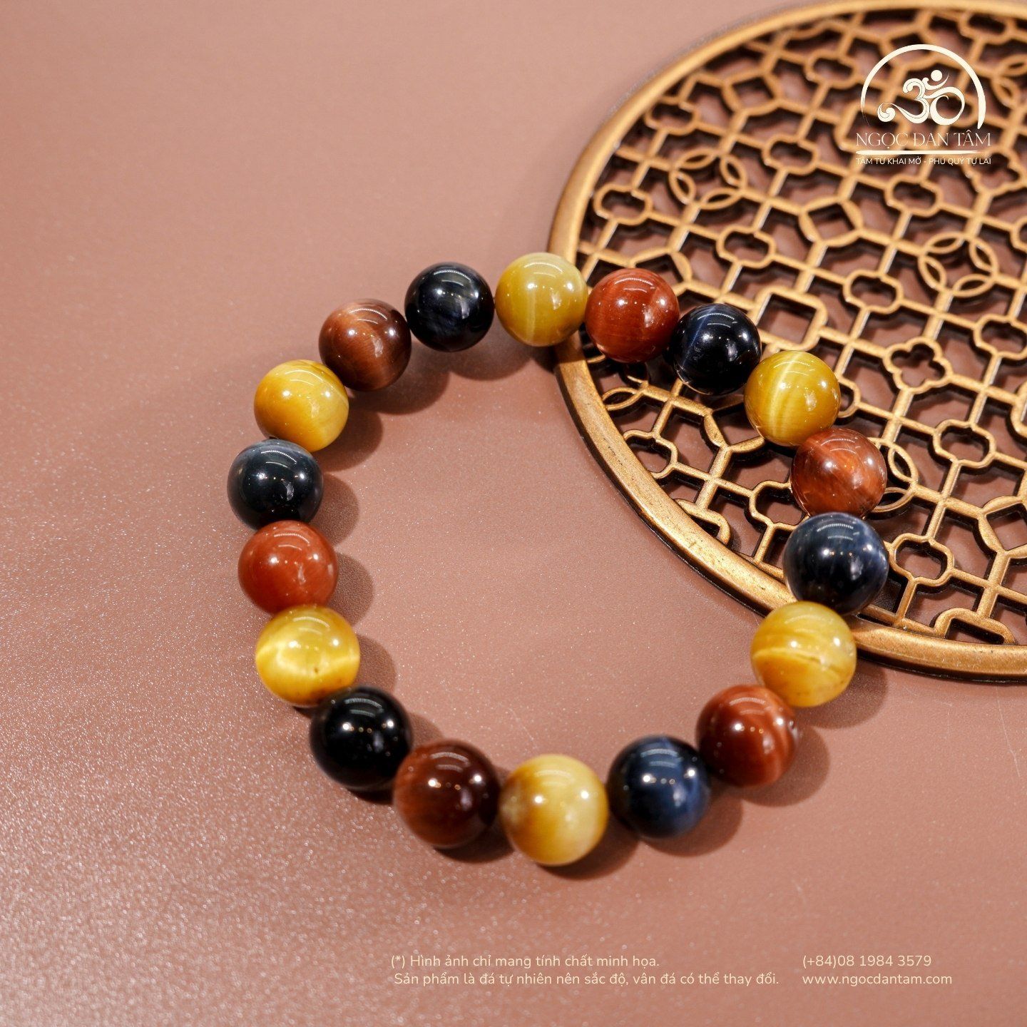  Vòng Tay Mắt Hổ Tam Tài 10mm 5A 