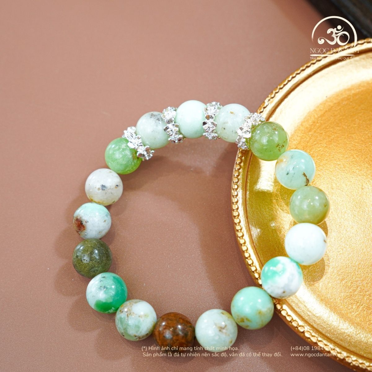  Cẩm Thạch Úc Charm Bạc Cỏ 3 Lá 10mm 2A 