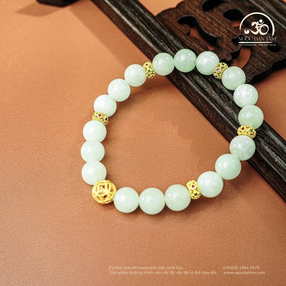  Vòng Tay Đá Angelite 8mm 2A Phối Charm 