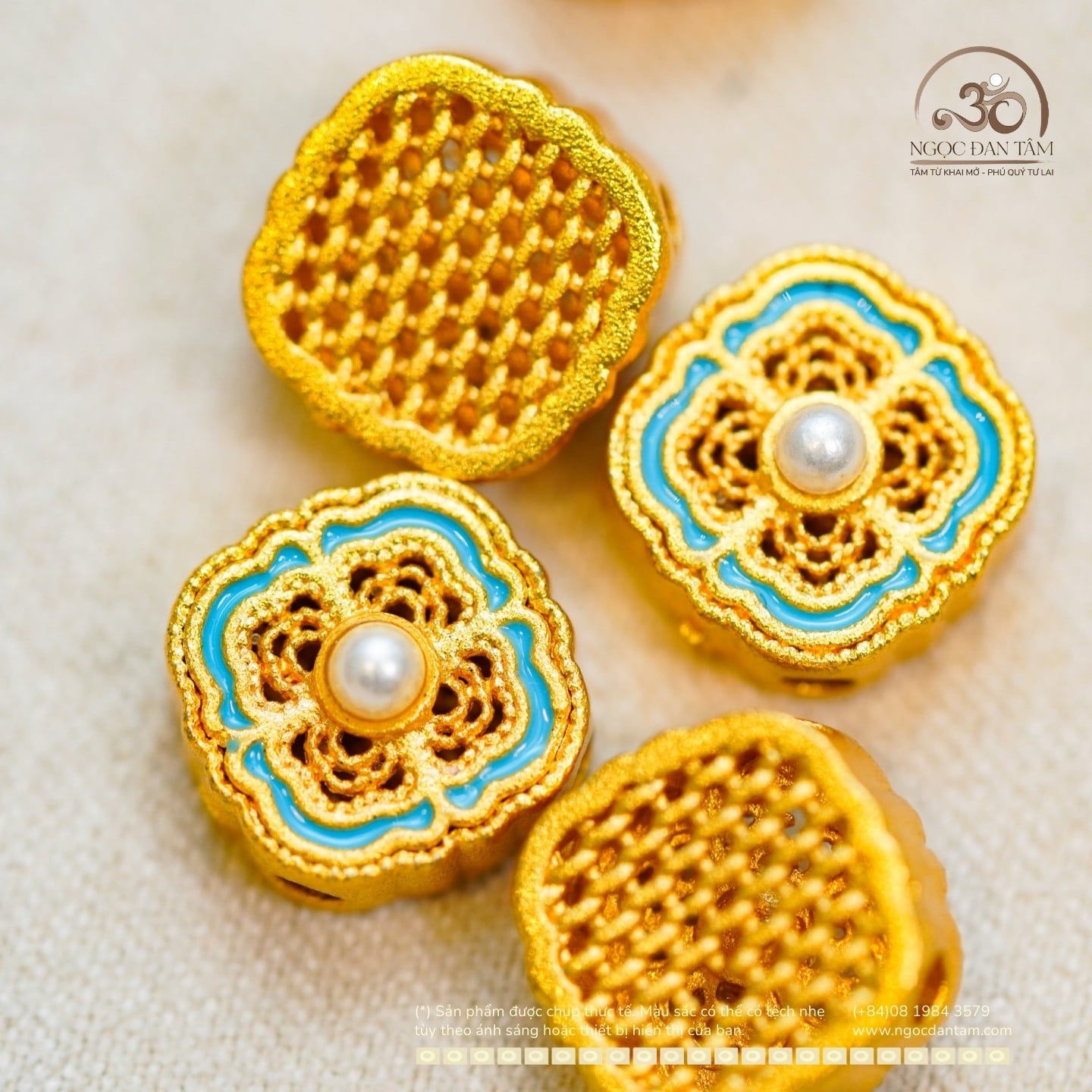  Charm Bướm Ren Xanh Băng Đính Ngọc Trai 11,09mm - Kim Loại Mạ Vàng Cao Cấp 