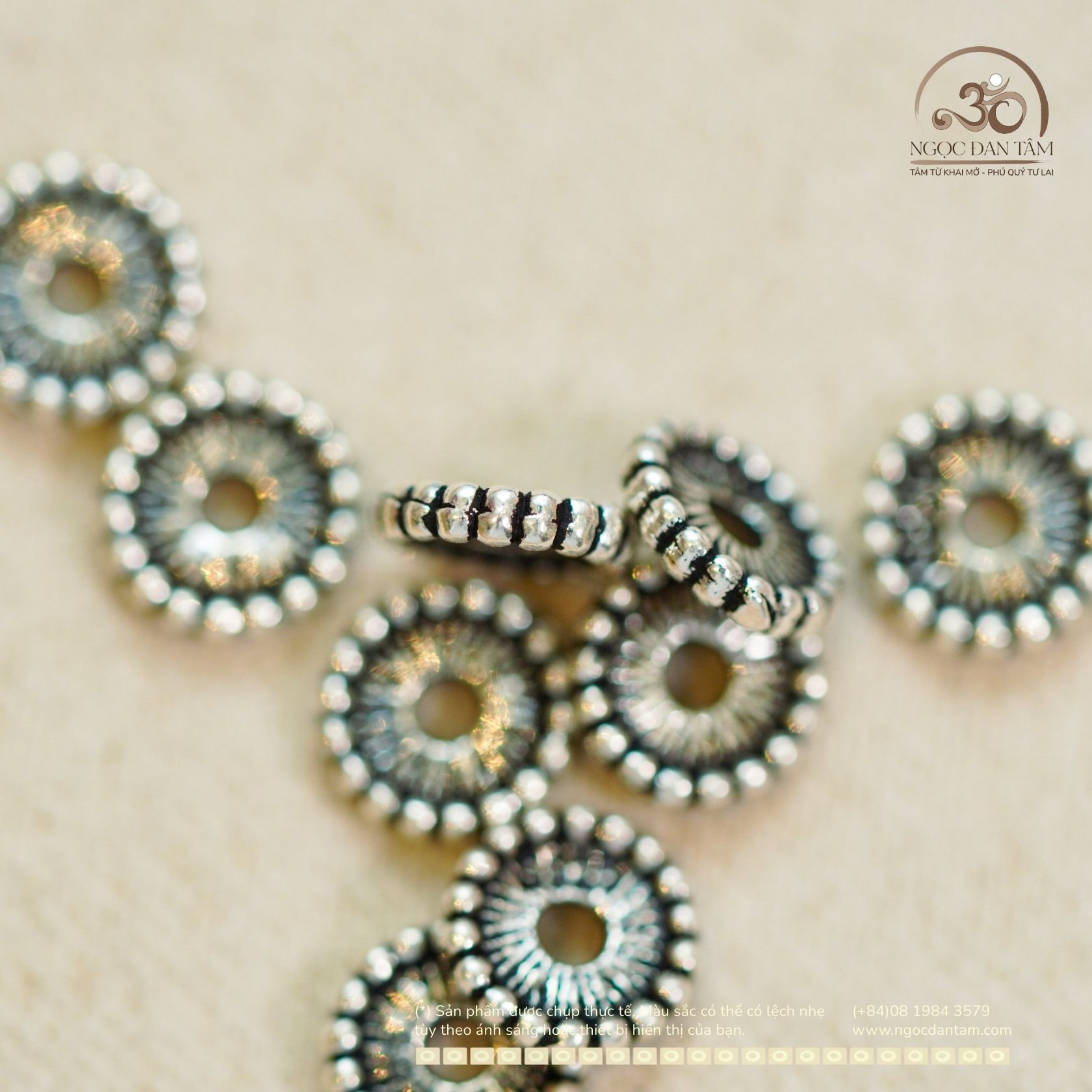  Charm Bạc Bánh Xe Hoa 6mm - Bạc Cao Cấp 