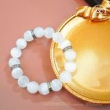  Vòng Tay Selenite 3A - 10mm Phối Charm Bạc Chữ Vạn 