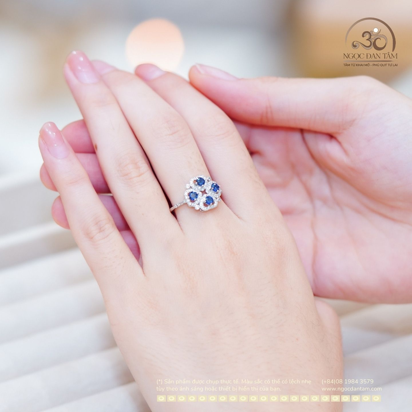  Nhẫn Bạc 925 Đính Đá Sapphire 3mm 