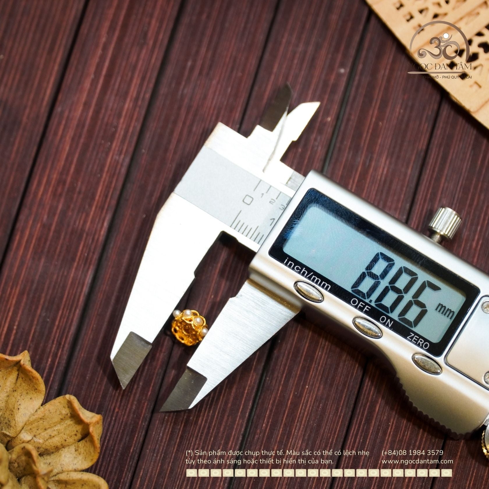  Charm Hoa bạc mạ vàng 8,86mm - Bạc 925 Mạ Vàng Cao 