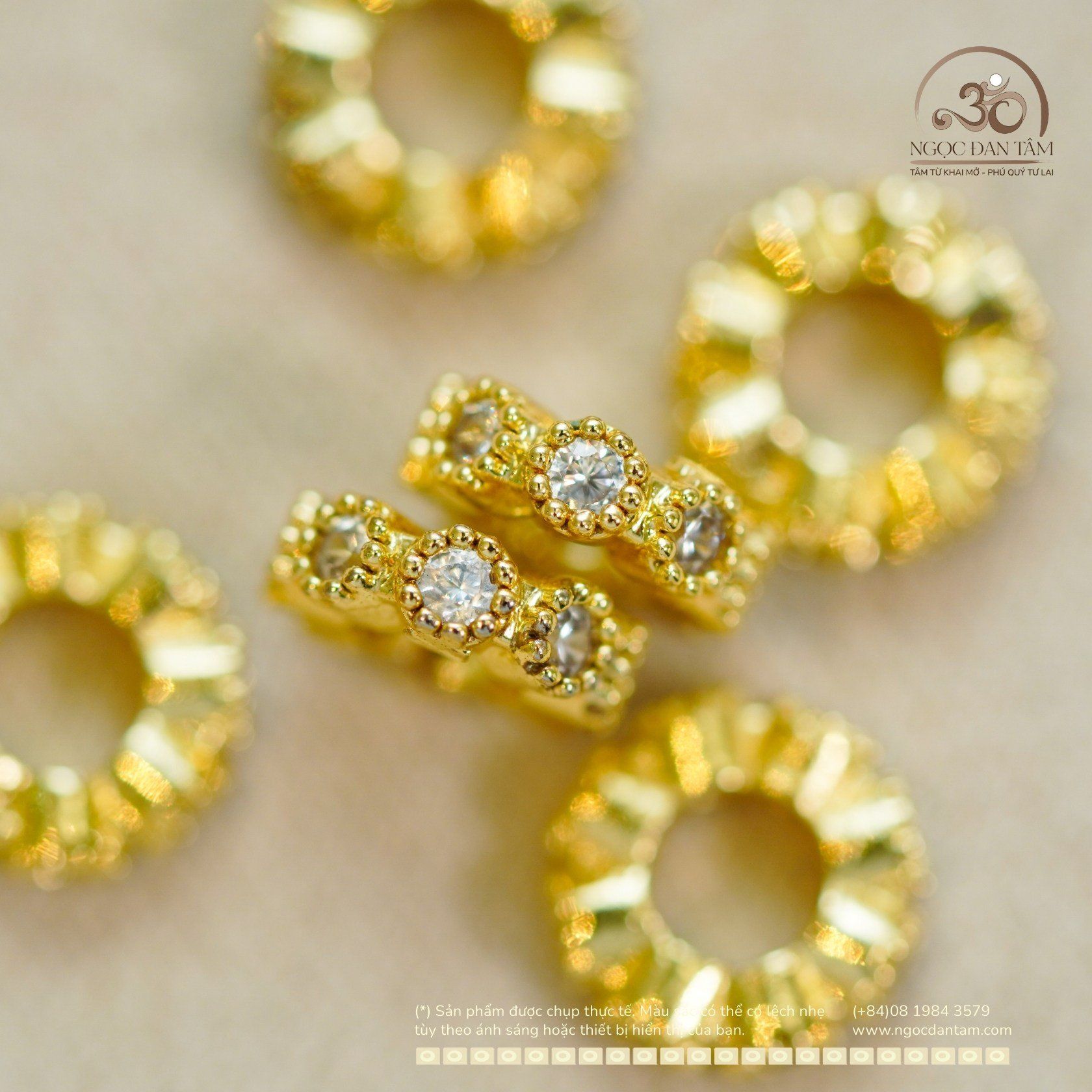  Charm Tròn Gợn Sóng Bạc Mạ Vàng 8,34mm - Bạc 925 Mạ Vàng Cao Cấp 