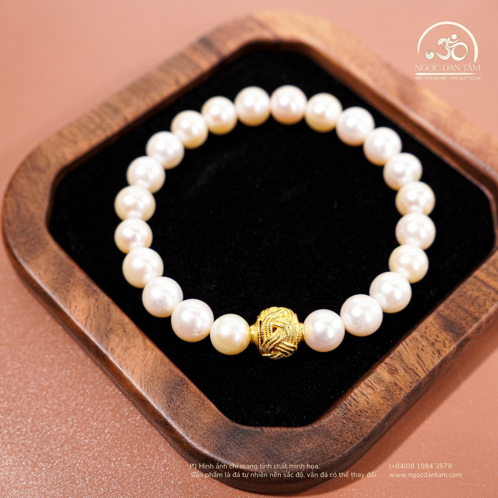  Vòng Tay Ngọc Trai 8mm Phối Charm Cát Tường 