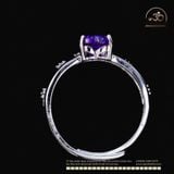  Nhẫn Bạc 925 Đính Đá Thạch Anh Tím Tim 6mm 