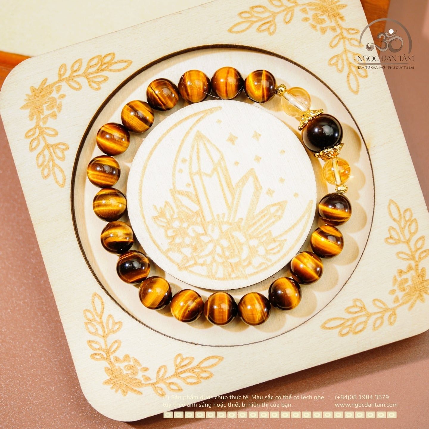  Vòng Tay Mắt Hổ Vàng Nâu 8mm 5A Phối Đá 