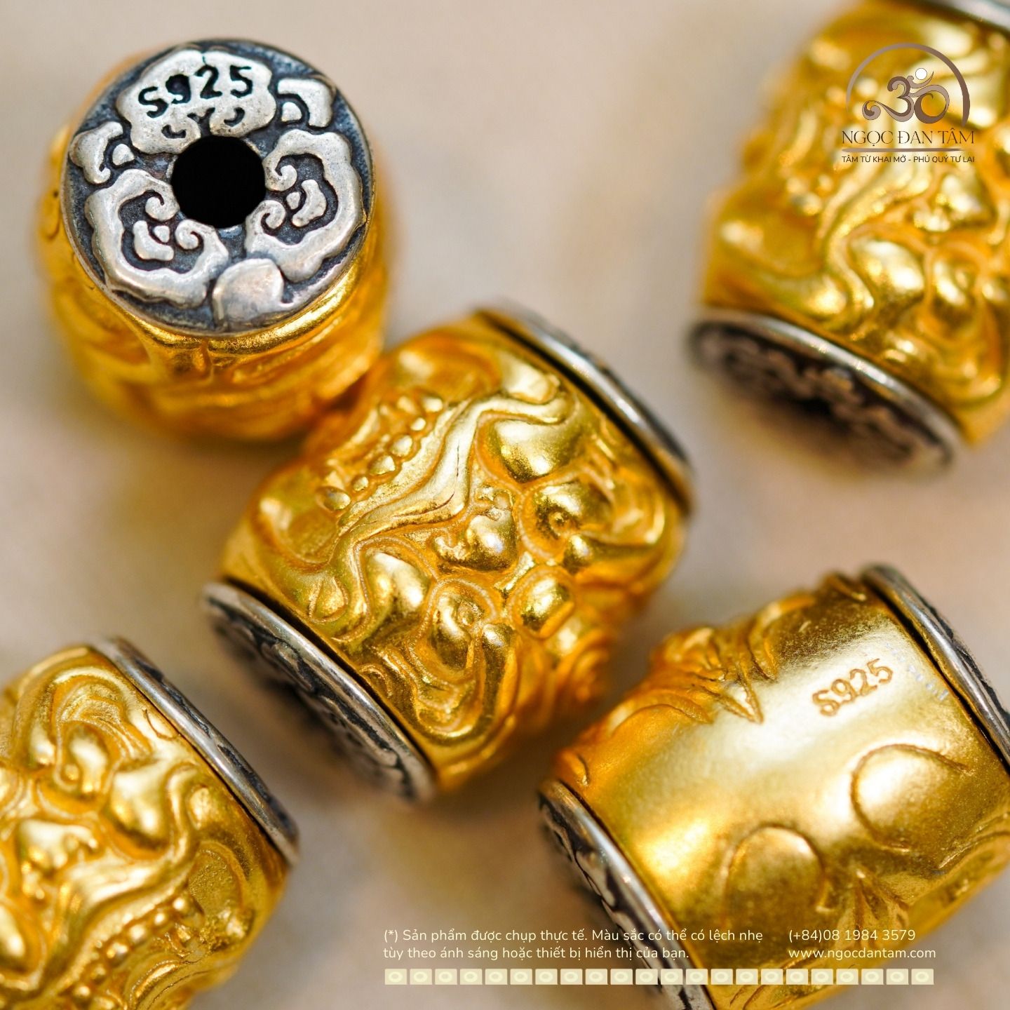  Charm Hạt Tỳ Hưu 2 Màu 12,43mm - Bạc 925 Mạ Vàng Cao Cấp 