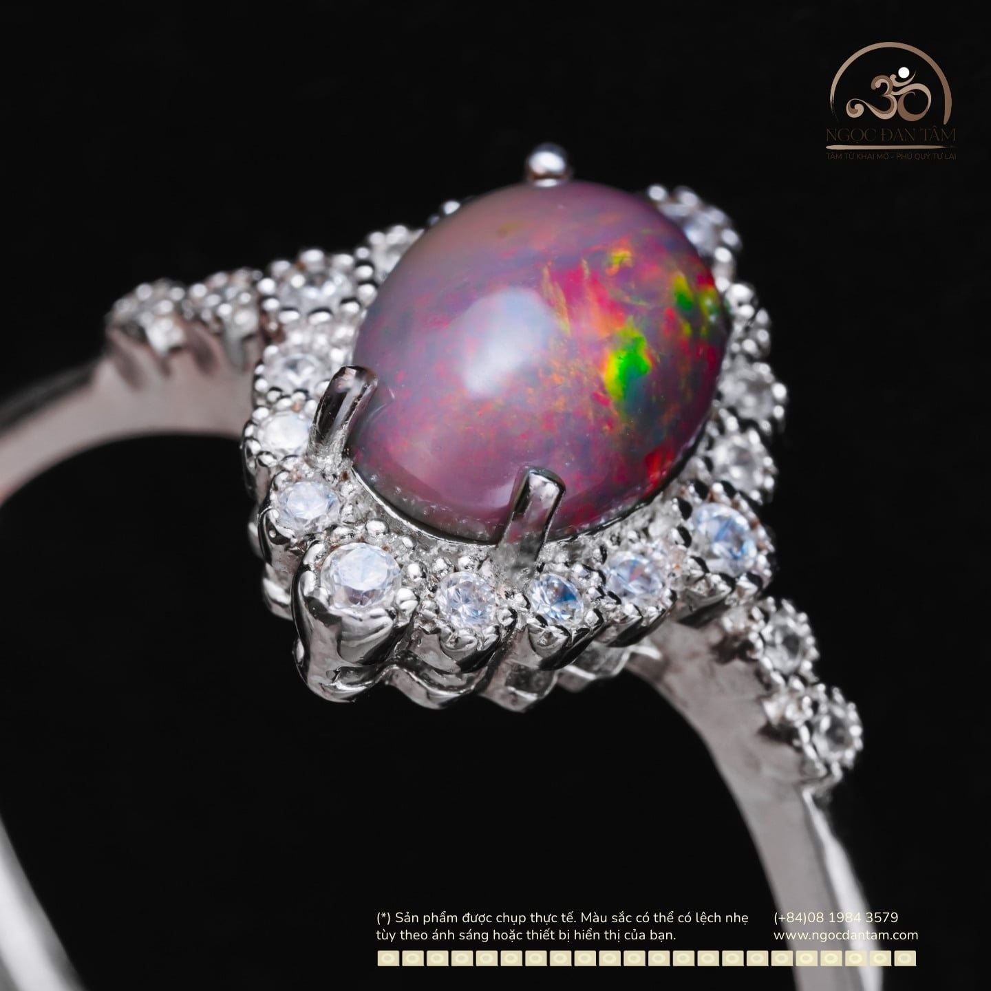  Nhẫn Bạc 925 Đính Đá Opal Xám 6x8mm 