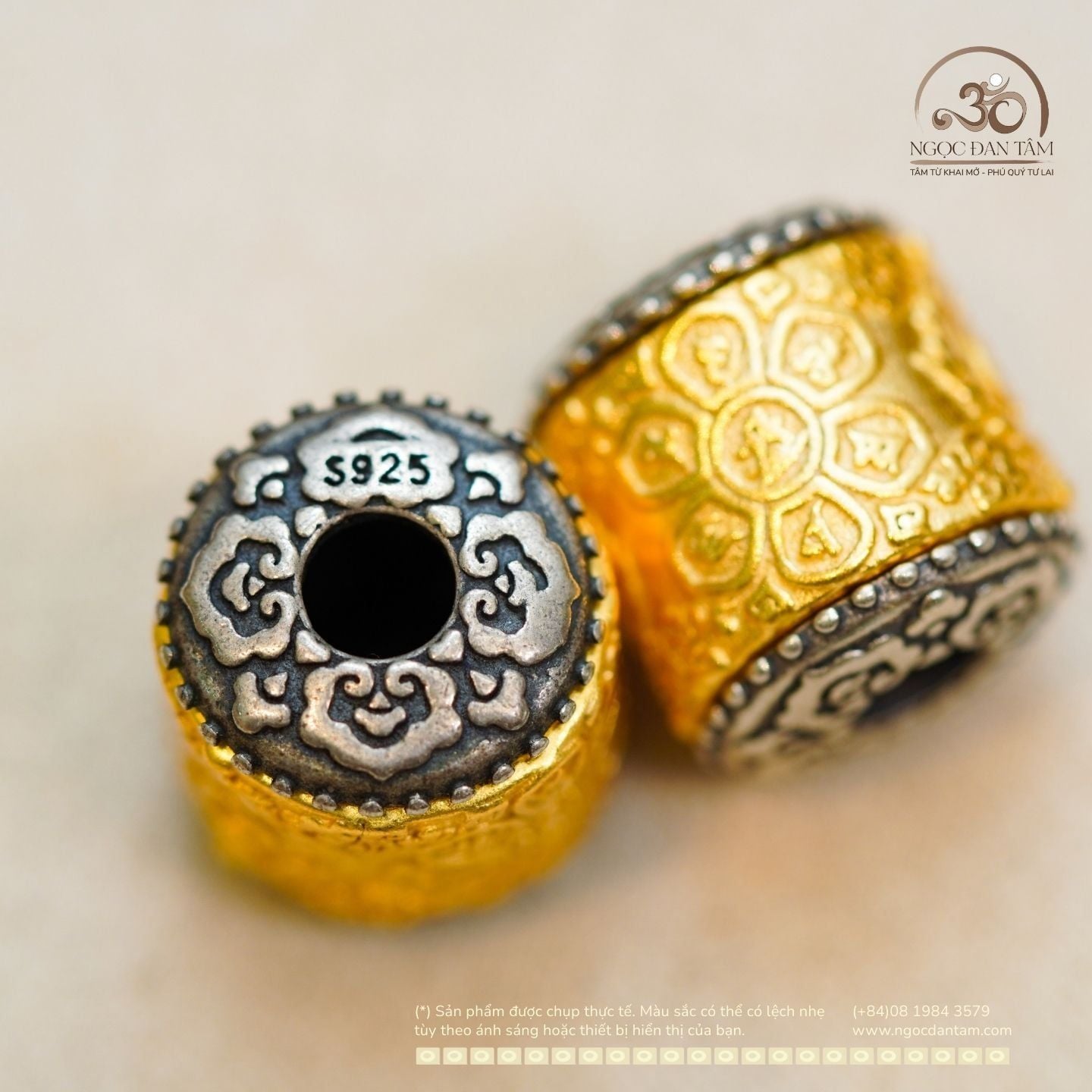  Charm Hạt Thùng Chú Om (lớn) 15,76mm - Bạc 925 Mạ Vàng Cao Cấp 