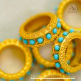  Charm Nhẫn Đính Đá Turquoise - Kim Loại Mạ Vàng Cao Cấp 