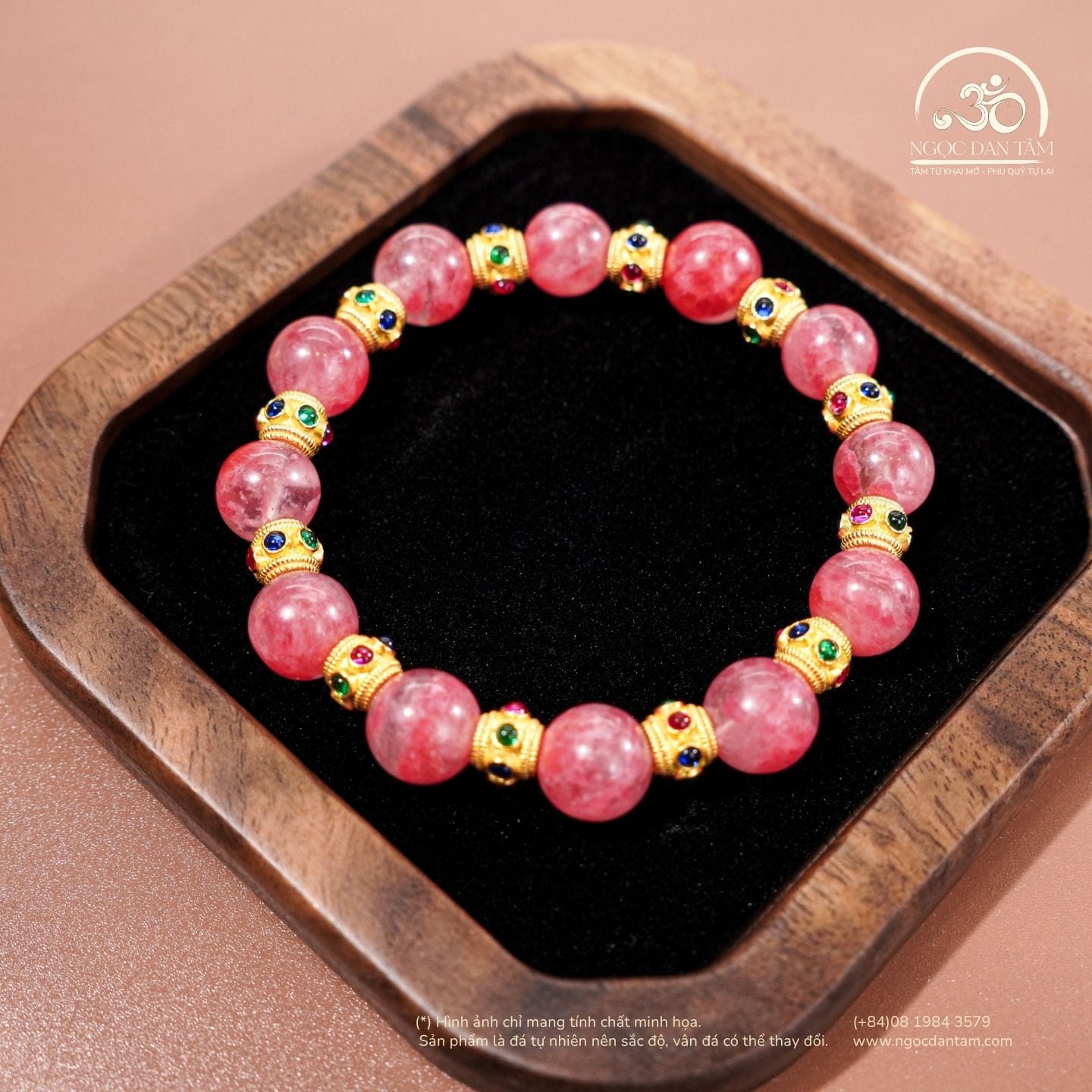  Vòng Tay Tường Vi 9mm 5A Phối Charm Đính Đá 