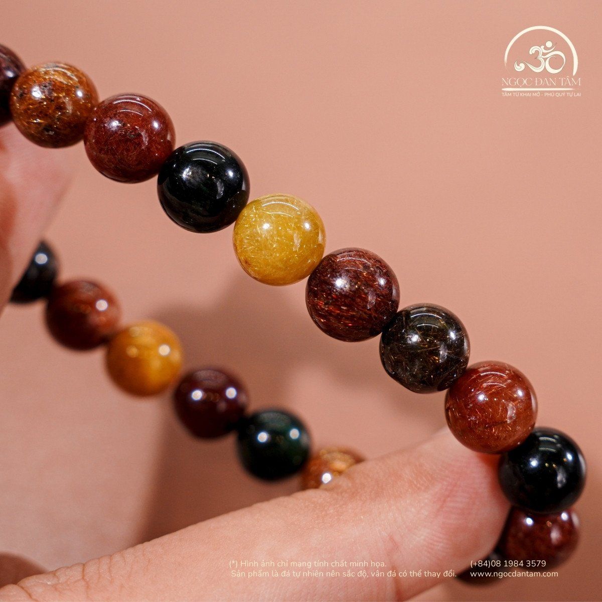  Vòng Tay Thạch Anh Tóc Hỗn Hợp 9mm 5A 