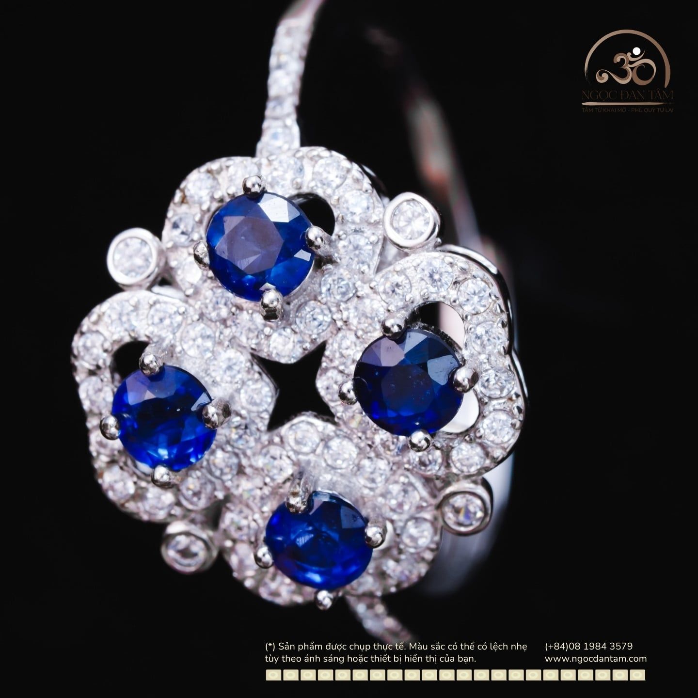  Nhẫn Bạc 925 Đính Đá Sapphire 3mm 