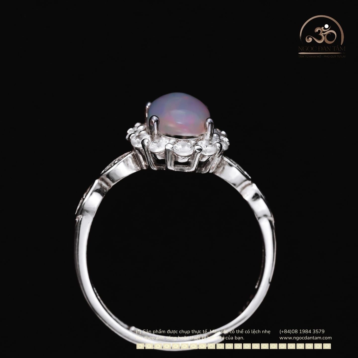  Nhẫn Bạc 925 Đính Đá Opal Trắng 6x8mm 
