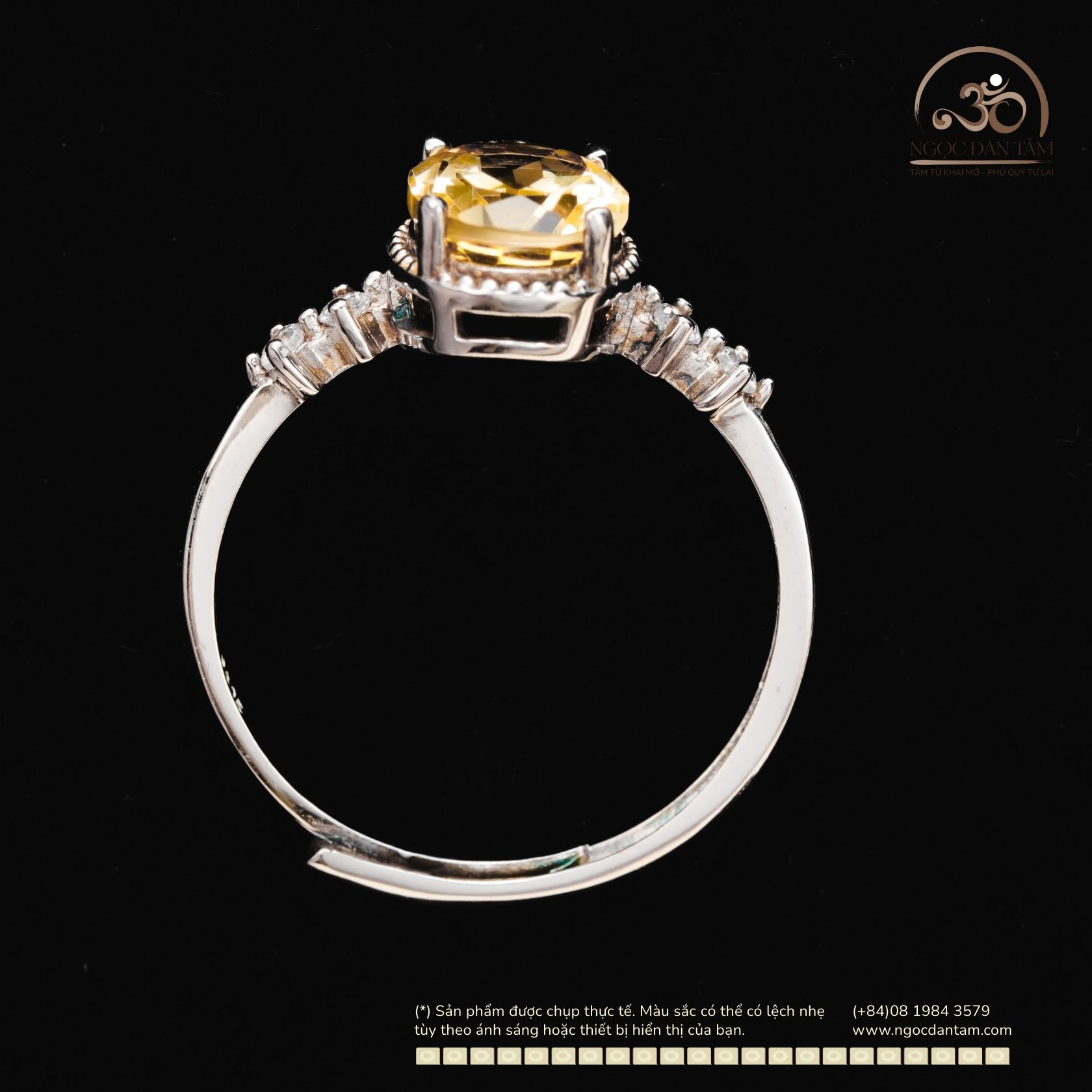  Nhẫn Bạc 925 Đính Đá Thạch Anh Vàng 8x10mm 