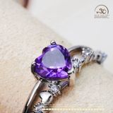  Nhẫn Bạc 925 Đính Đá Thạch Anh Tím Tim 6mm 